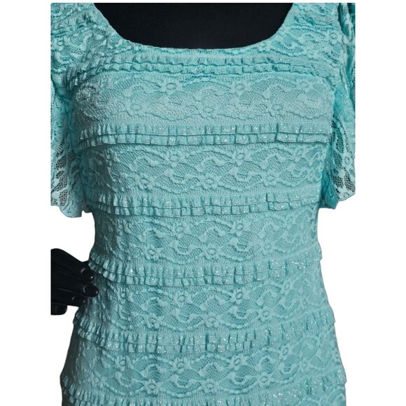 Turquois Lace Flutter Sleeve Bodycon Dress - Guess Los Angeles - Picture 3 of 7